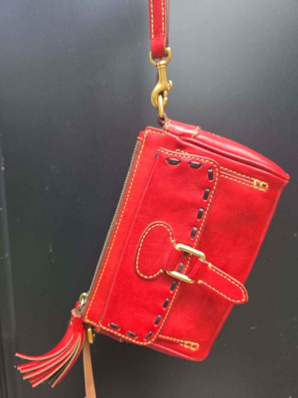 Dooney and Bourke Florentine Red Leather Medium Satchel Wristlet Rare